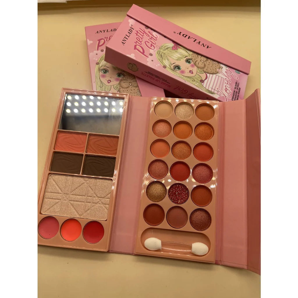 Any Lady Pretty Girl Lovely Eyeshadow Blusher Highlighter Palette – All-in-One Makeup Kit with warm-toned shades and applicators