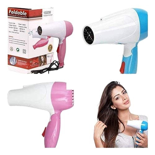 Nova Hair Dryer NV 1290 – Durable & Reliable Hair Styling Dryer with Comfortable Handling (Random Color) shown in use and close-up views