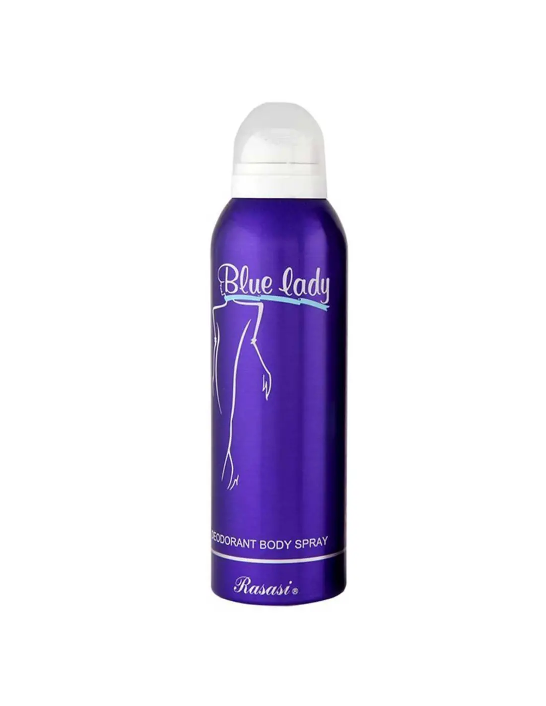 Rasasi Blue Lady Body Spray 200ml – Sensual Floral & Musky Long-Lasting Fragrance for Women (Original) in purple bottle