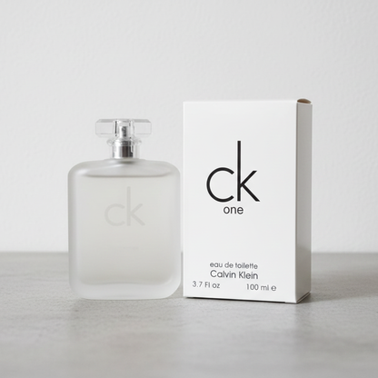 Calvin Klein CK One Unisex EDP 100ml – Long-Lasting Fresh Fragrance for Men & Women with frosted bottle and white box