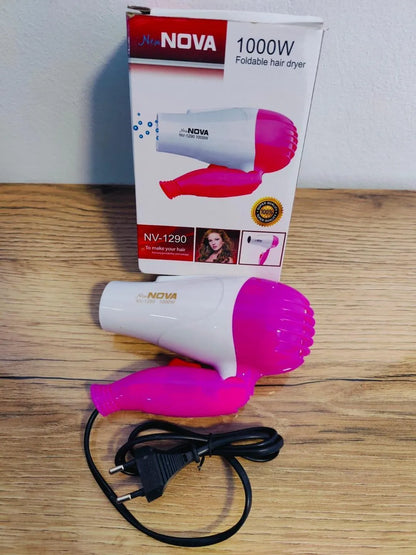 Nova Hair Dryer NV 1290 – Durable & Reliable Hair Styling Dryer with Comfortable Handling (Random Color) shown folded with packaging box
