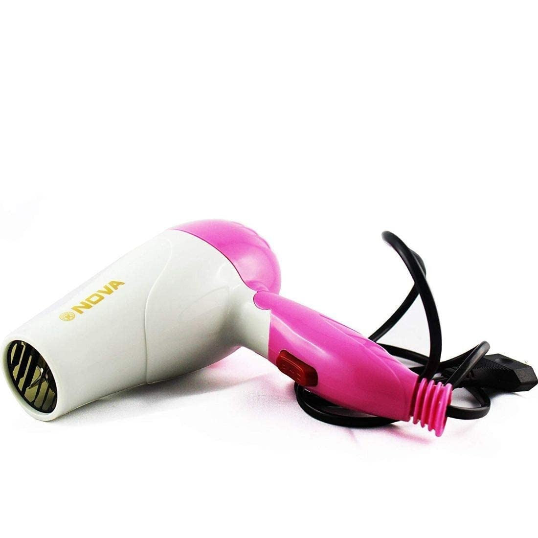 Nova Hair Dryer NV 1290 – Durable & Reliable Hair Styling Dryer with Comfortable Handling (Random Color) in white and pink design