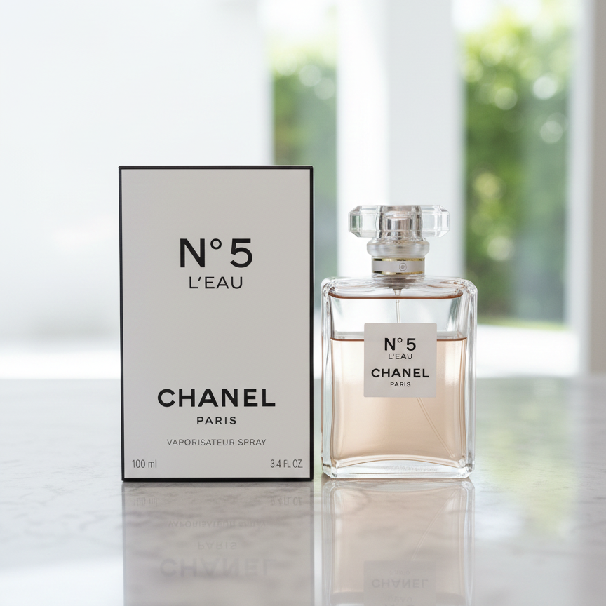 Chanel No. 5 L’Eau Eau de Toilette – Luminous & Modern Women’s Fragrance with elegant glass bottle and box packaging