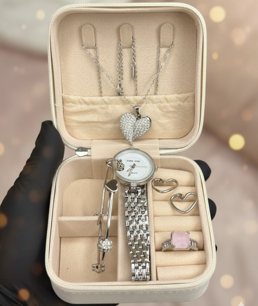 Elegant Heart & Stone 5-Piece Jewelry Set - Product Image 1