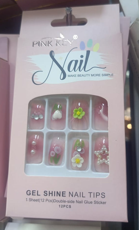 Pink Key Stone Work Press-On Nails – Party & Wedding - Product Image 1